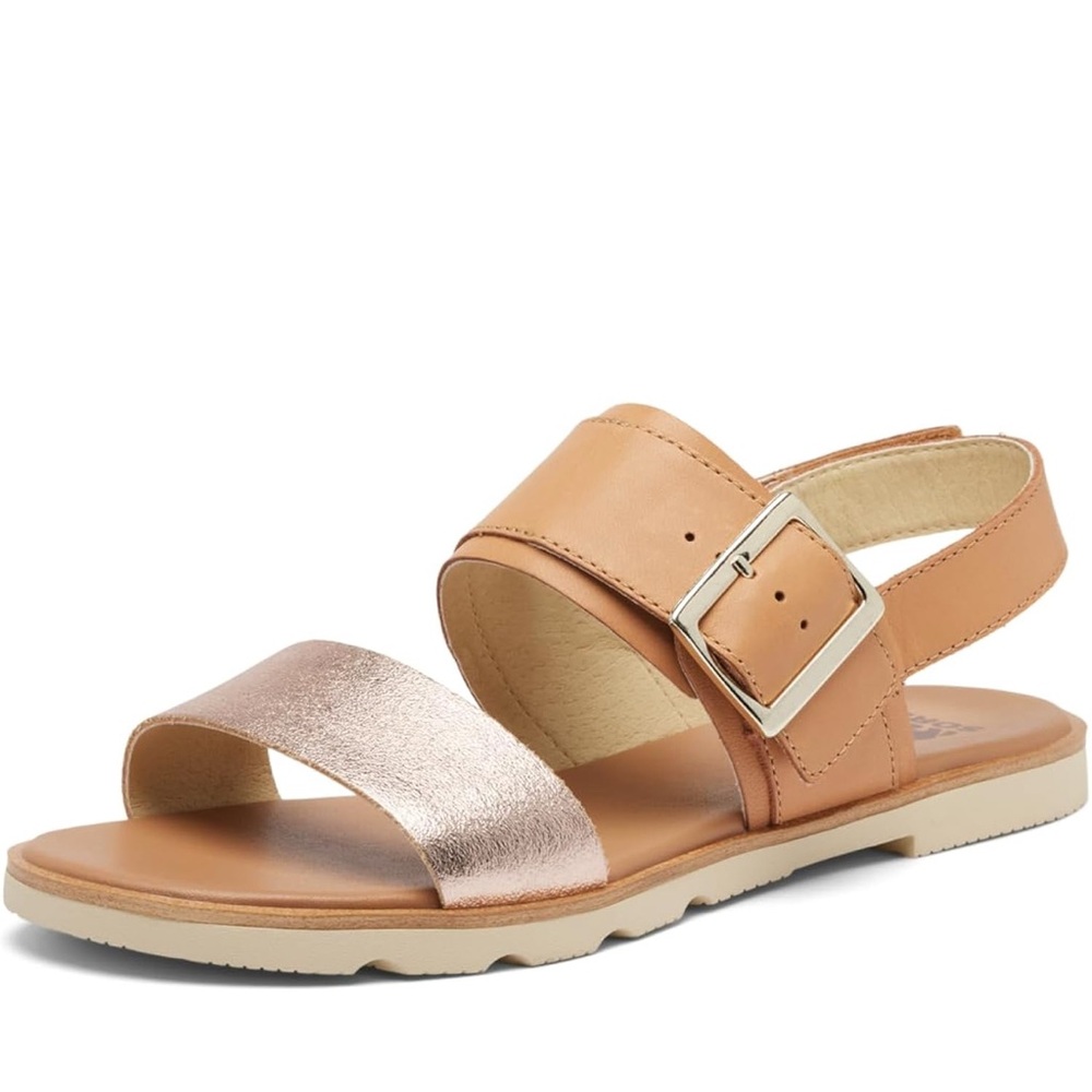Sorel Women's Ella III Slingback Sandal, gold tan white size 8.5